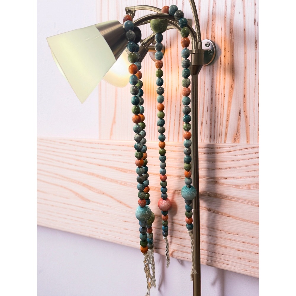 Handmade Wooden Bead Garland Set Rustic Farmhouse Decor Teal Orange Green 30in